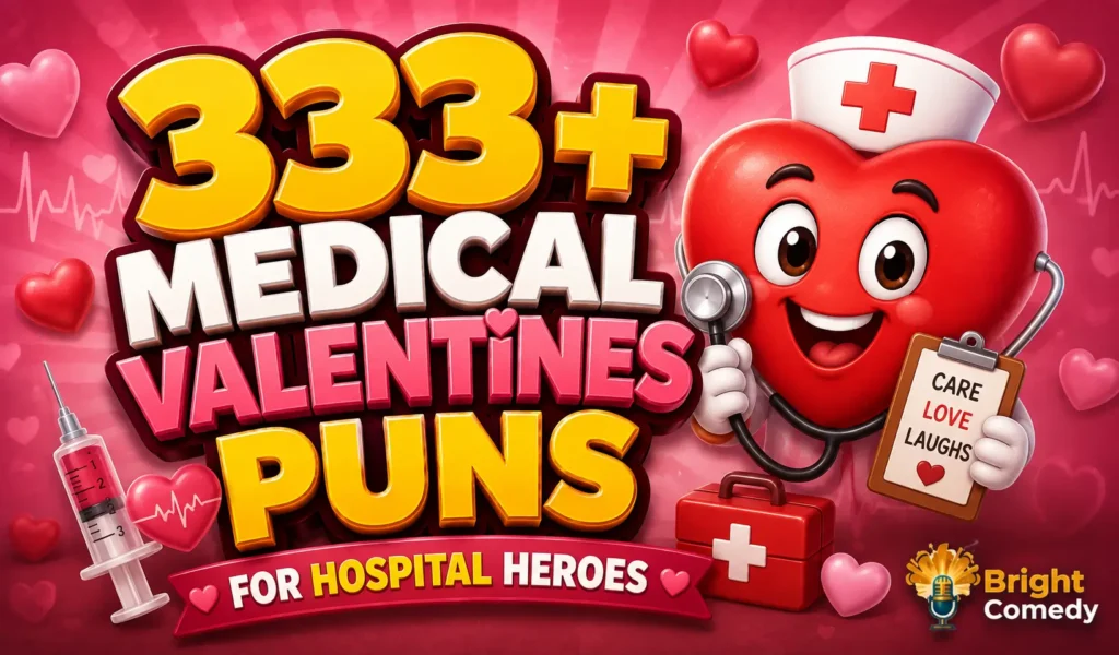 Medical valentines puns thumbnail with a cheerful heart nurse and hospital-themed design