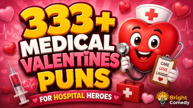 Medical valentines puns thumbnail with a cheerful heart nurse and hospital-themed design